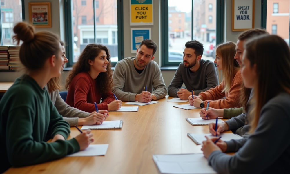 Groupe diversifié en atelier communautaire en intérieur