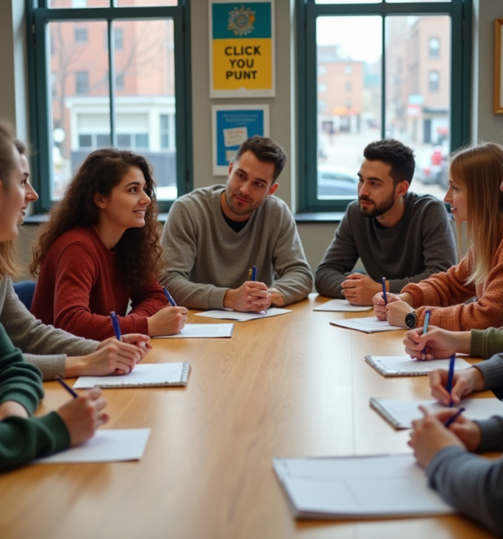 Groupe diversifié en atelier communautaire en intérieur