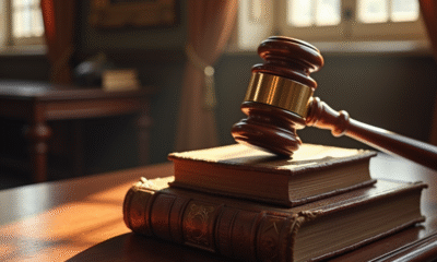 Bâton de juge en bois sur livres de droit anciens