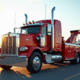 Camion remorque lourd dans un lot industriel en plein jour