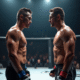 Deux combattants de MMA face à face dans l'octogone avec expressions intenses