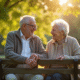 Couple senior assis sur un banc dans un parc ensoleille