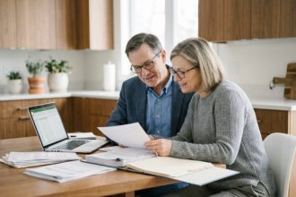 couple discutant des options de rachat de crédits à domicile