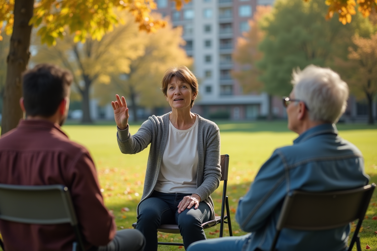 Femme parlant dans un parc lors d