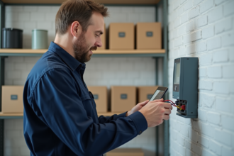 Électricien homme installant un compteur intelligent moderne