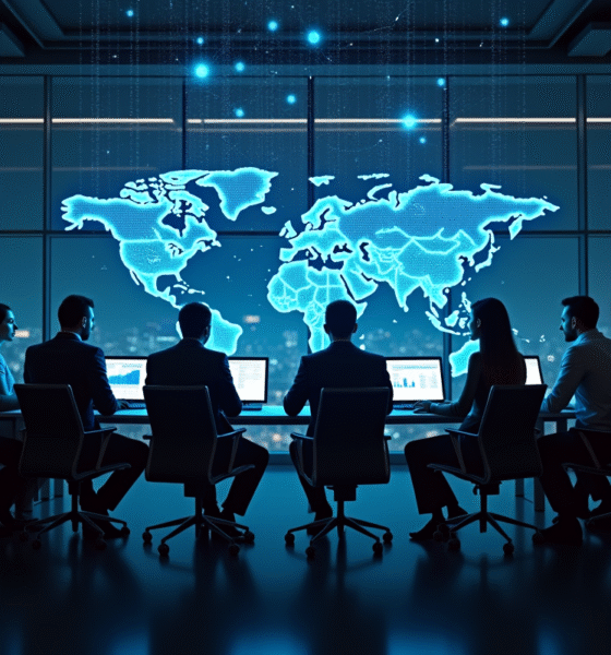 Équipe de professionnels analysant des données avec blockchain