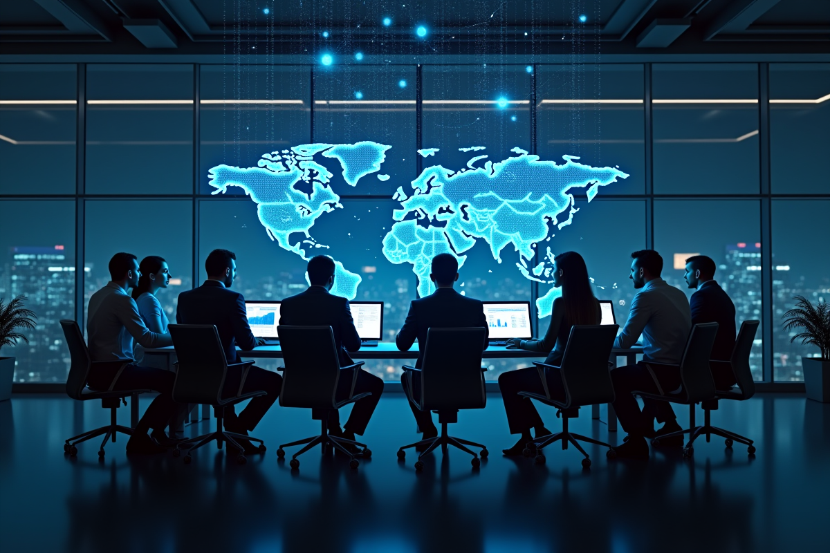 Équipe de professionnels analysant des données avec blockchain