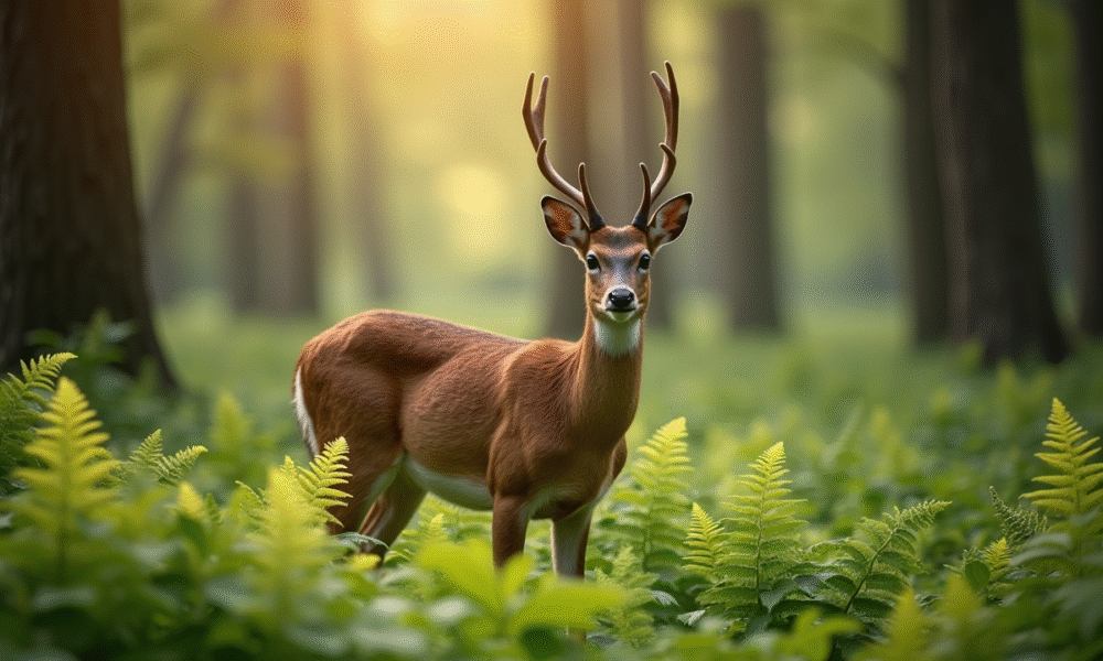 Jeune cerf curieux dans la forêt ensoleillée