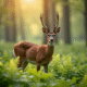 Jeune cerf curieux dans la forêt ensoleillée