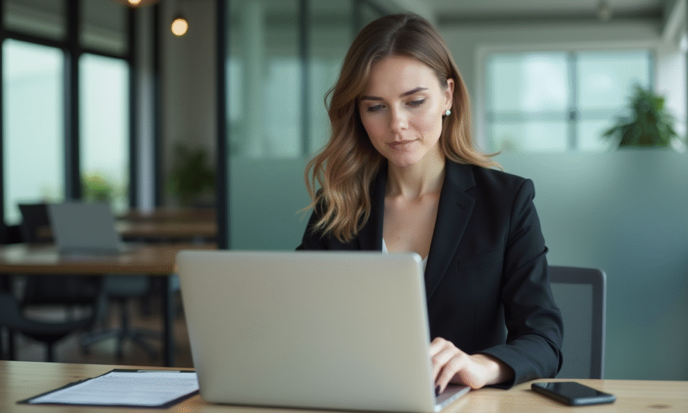 Femme professionnelle au bureau moderne en réunion