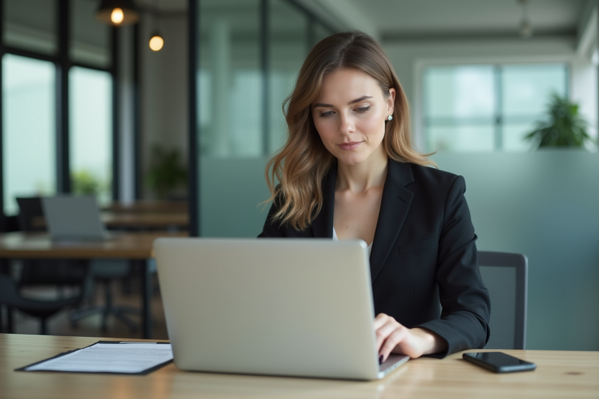 Femme professionnelle au bureau moderne en réunion