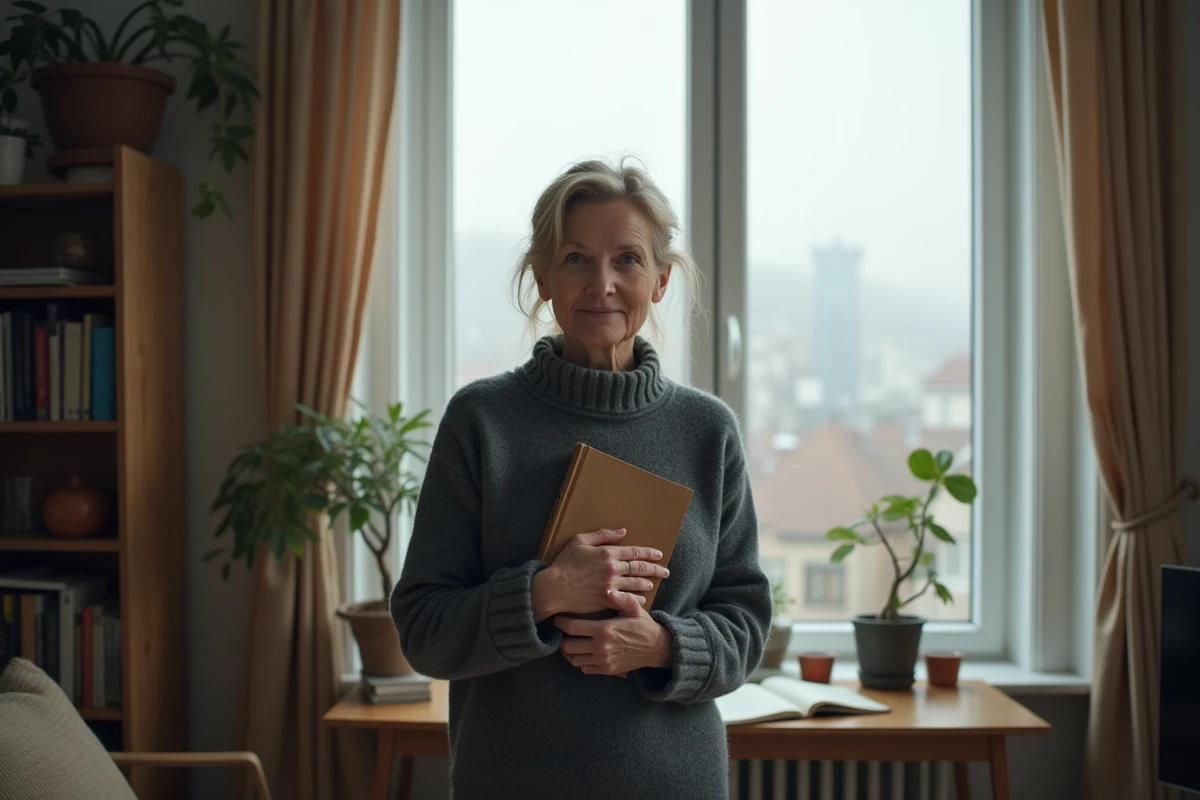 Femme nordique lisant un livre dans un appartement cosy