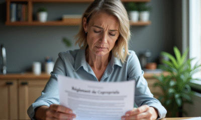 Femme lisant un document de copropriete dans un appartement moderne