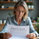 Femme lisant un document de copropriete dans un appartement moderne