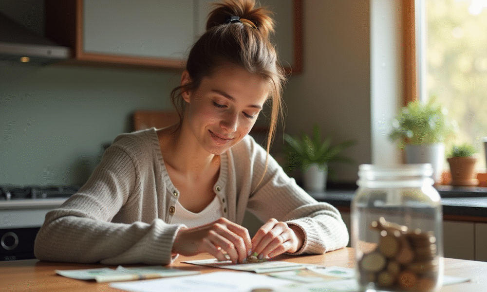Jeune femme organisée avec ses finances à la maison