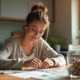 Jeune femme organisée avec ses finances à la maison