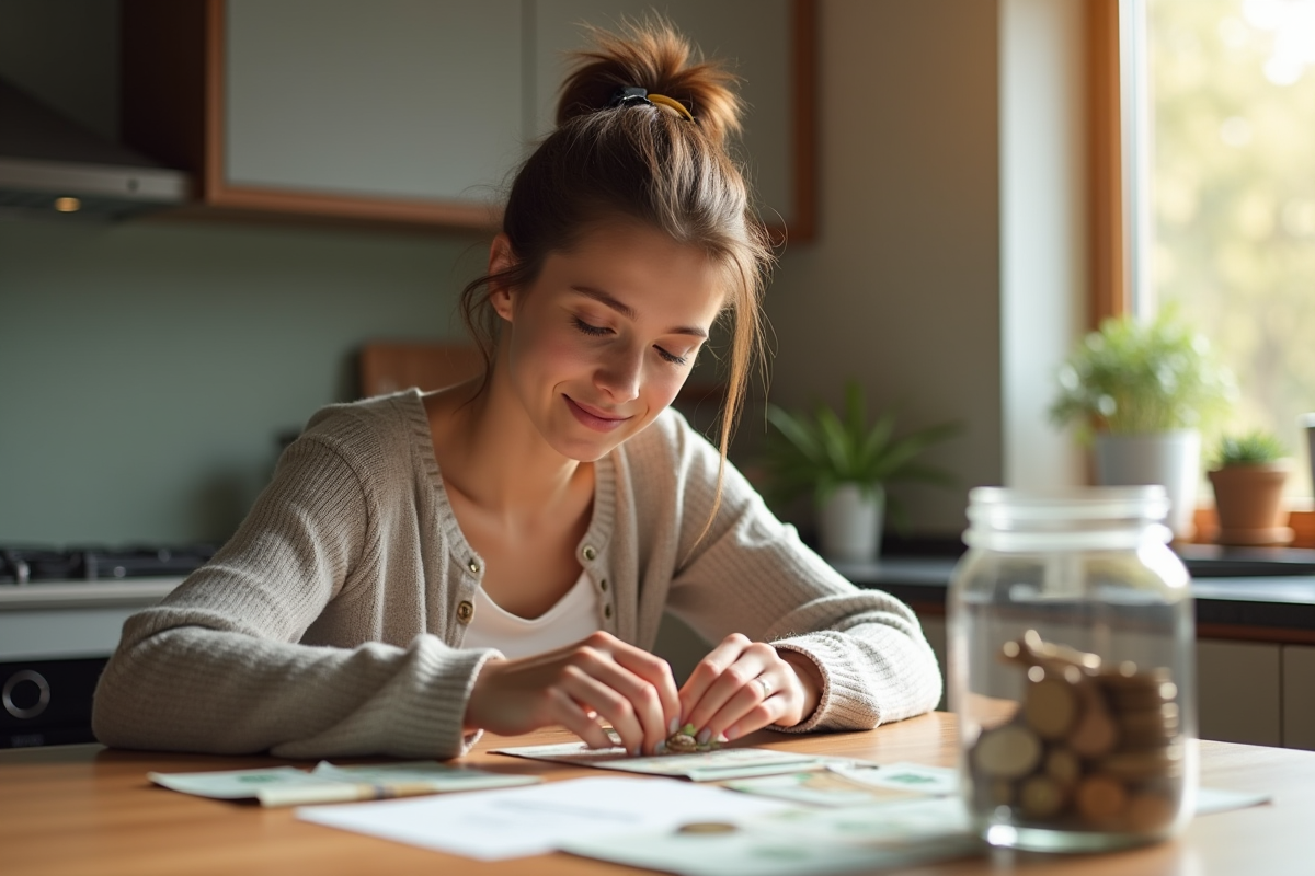Jeune femme organisée avec ses finances à la maison