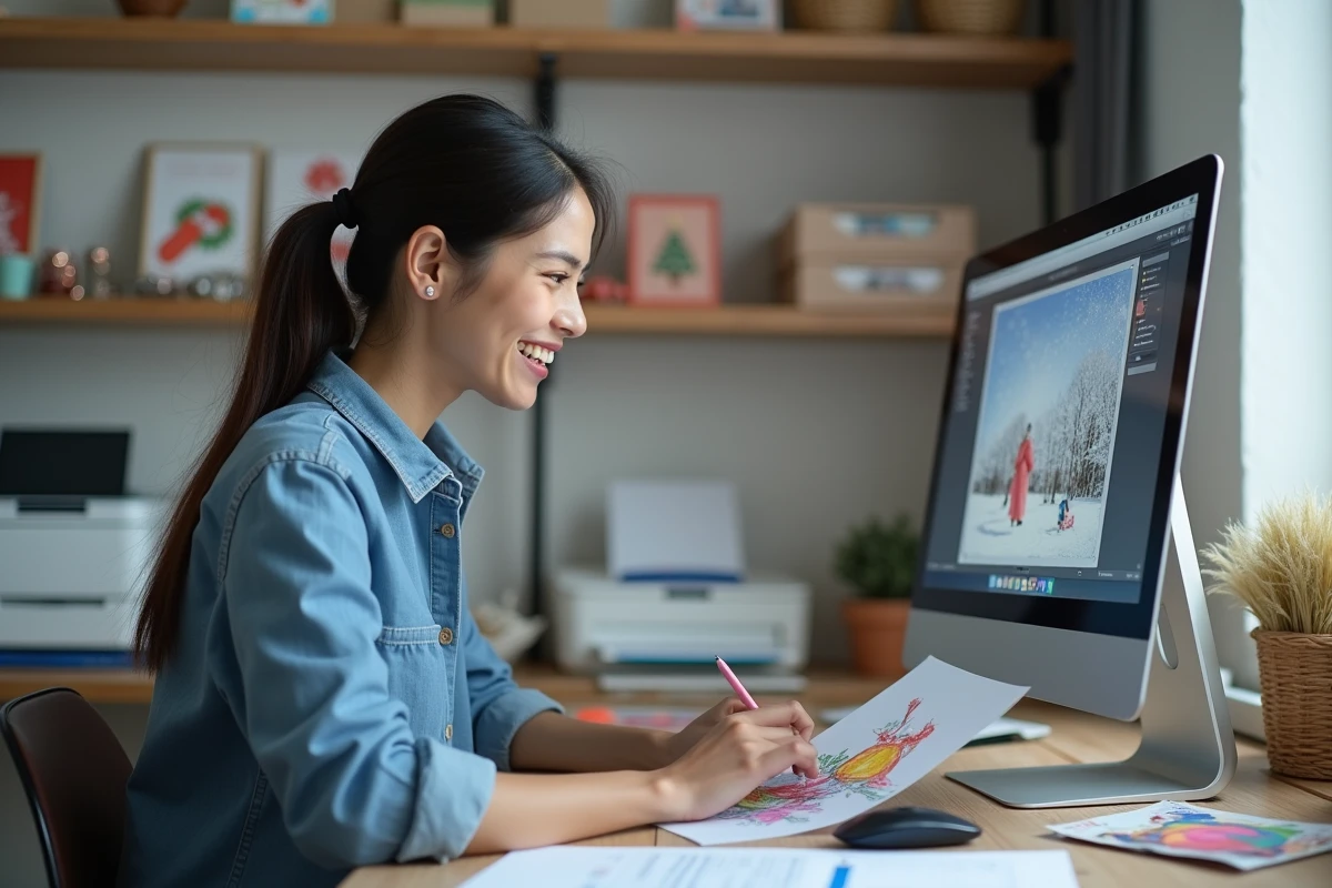 Femme scannant un dessin d