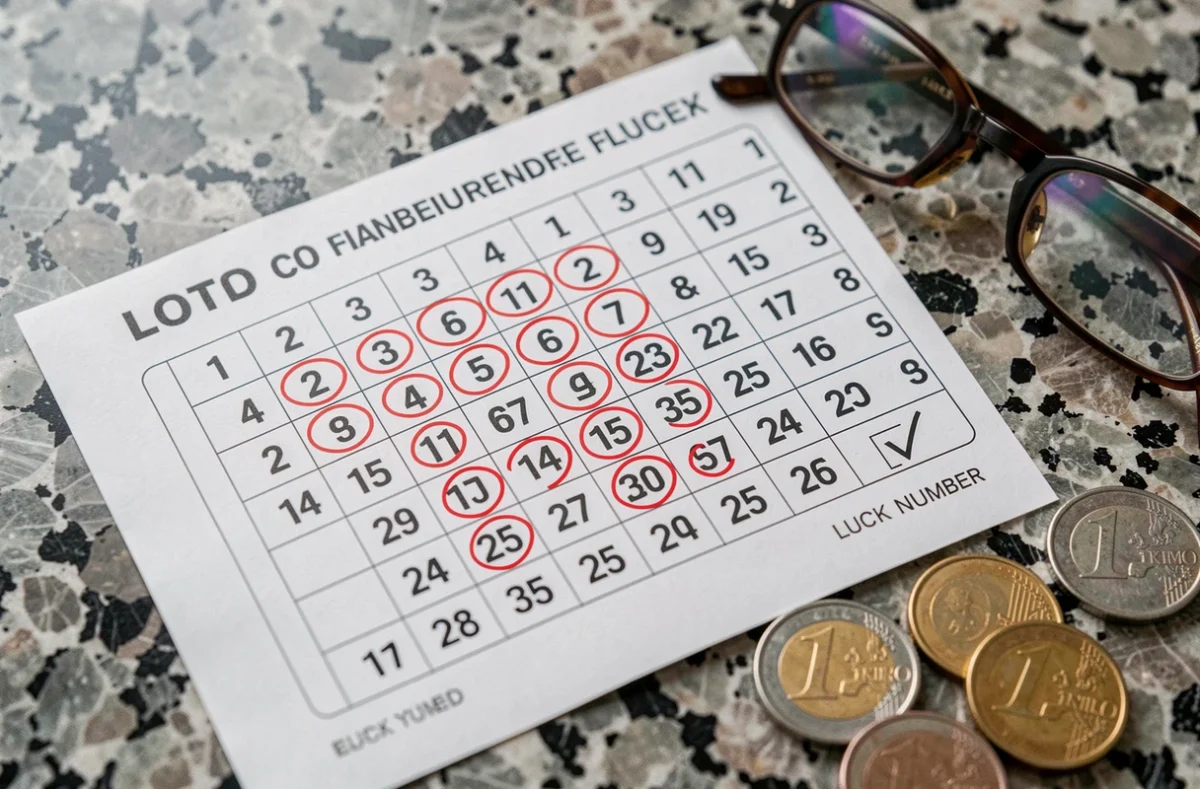 Gros plan sur une grille de LOTO complétée avec les numéros cochés et le numéro chance