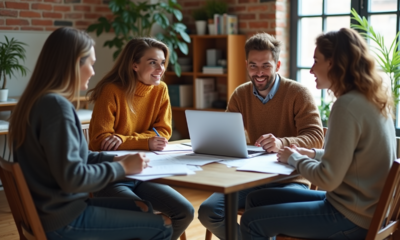 Groupe de jeunes adultes discutant dans un appartement moderne