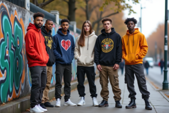 Groupe de jeunes adultes en streetwear urbain dynamique
