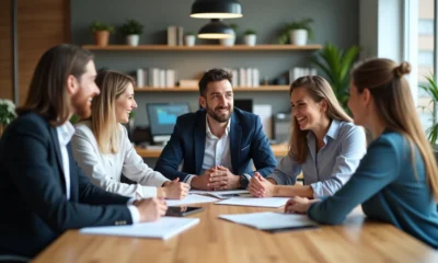 Groupe de professionnels en réunion dans un bureau moderne