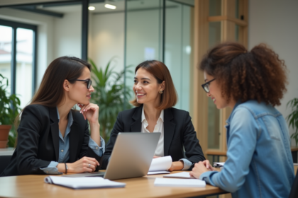 Groupe de professionnels en réunion dans un bureau moderne
