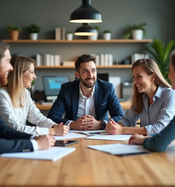 Groupe de professionnels en réunion dans un bureau moderne