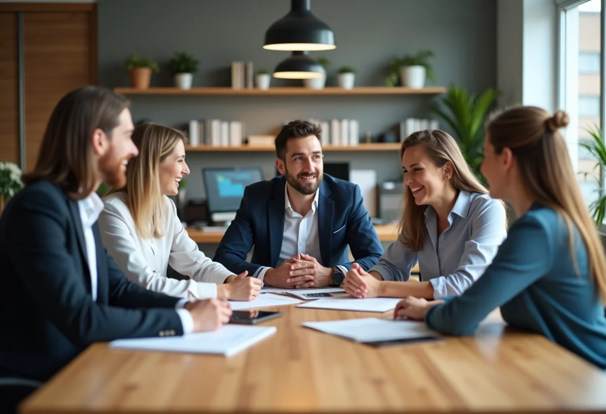 Groupe de professionnels en réunion dans un bureau moderne