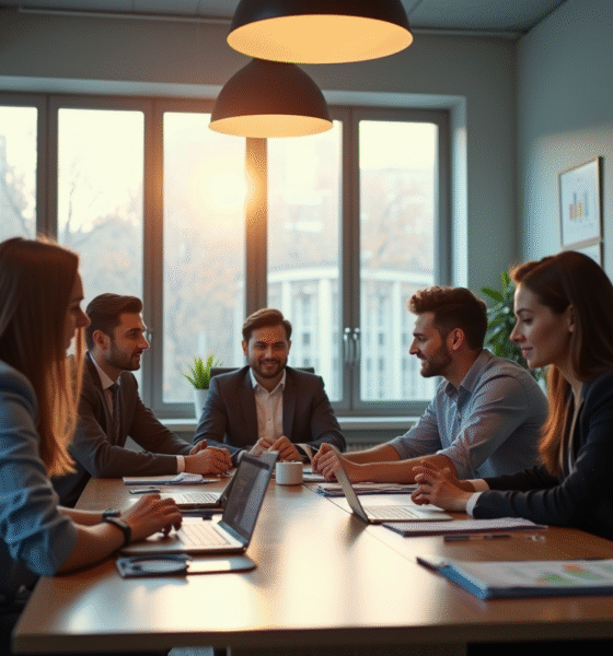 Groupe de professionnels collaborant dans un bureau moderne