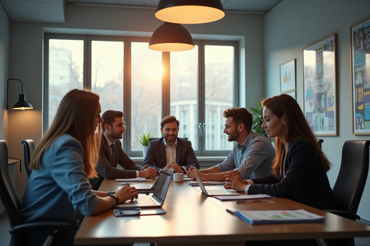 Groupe de professionnels collaborant dans un bureau moderne