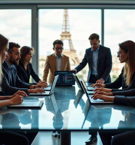 Groupe de professionnels français collaborant autour d'une table moderne