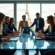 Groupe de professionnels français collaborant autour d'une table moderne