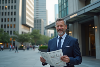 Homme d'affaires en costume dans une ville moderne