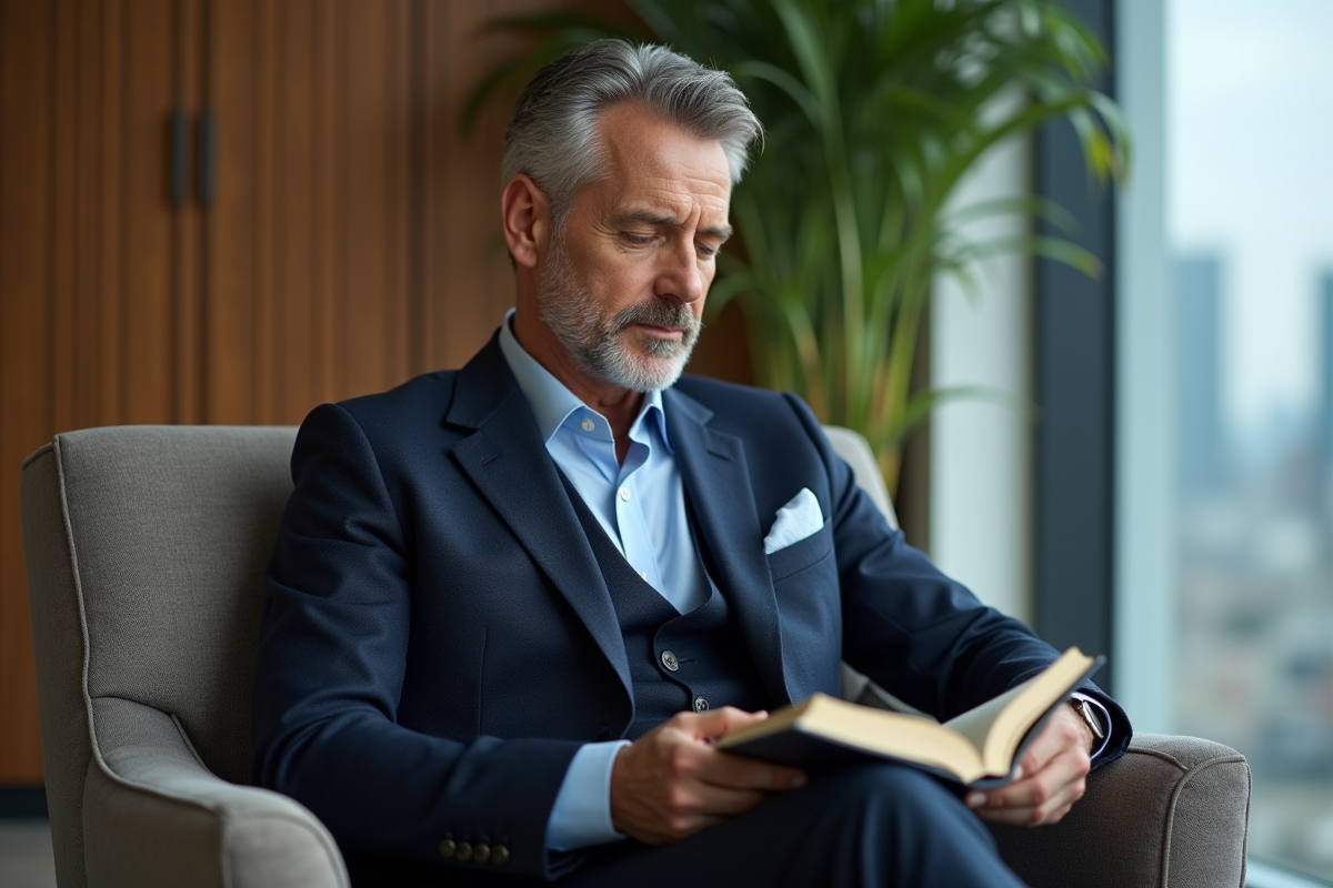 Homme en costume dans un bureau moderne et minimaliste