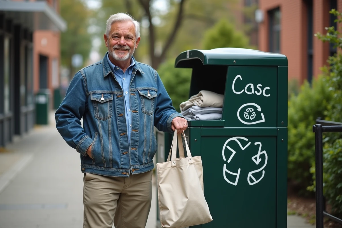 Homme avec veste en denim recyclé près d