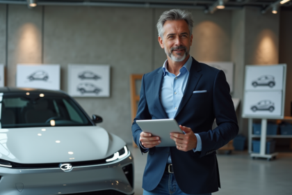 Ingénieur automobile homme avec voiture électrique concept