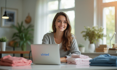 Jeune femme utilisant un ordinateur pour vendre sur Vinted