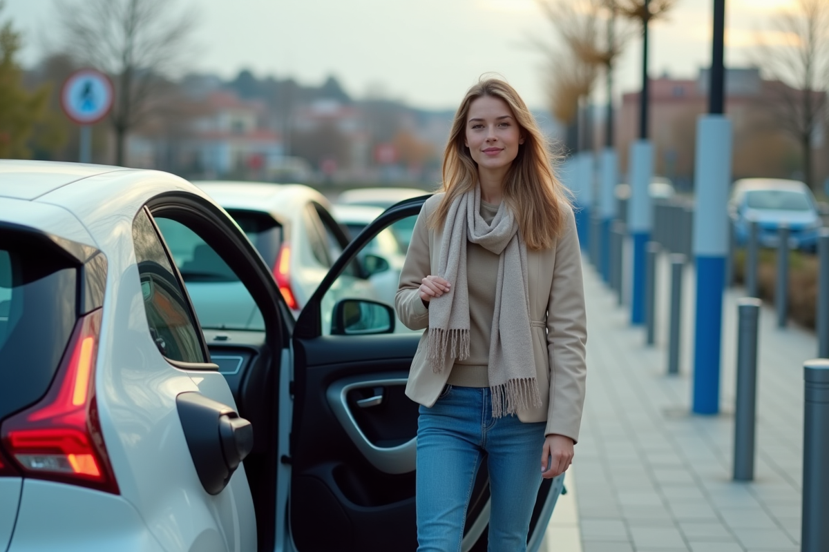 Jeune femme sortant d