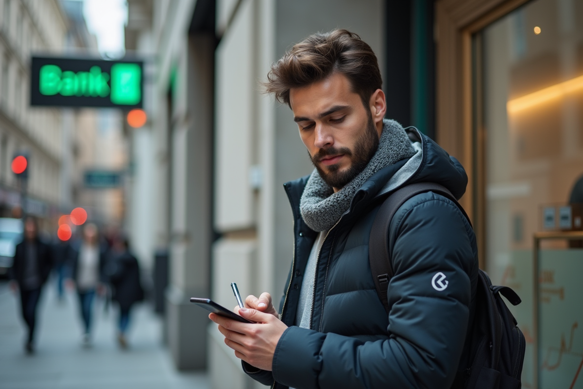 Jeune homme regardant des graphiques financiers sur son smartphone