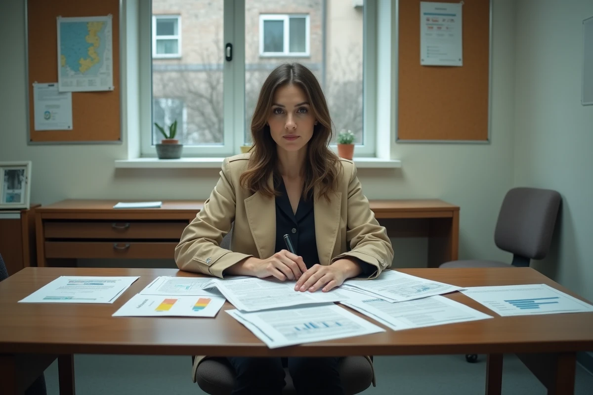 Journaliste consultait des rapports officiels sur l'insécurité urbaine dans un bureau municipal