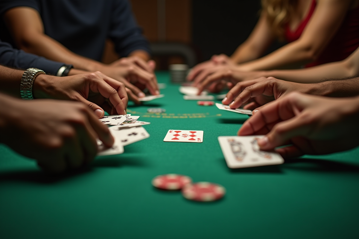 Mains de différentes personnes tenant des cartes lors d