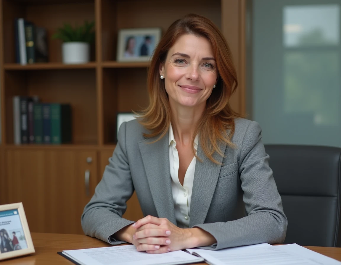 Maître Nathalie Dos Anjos, avocate en droit de la famille, dans son cabinet à Clermont-Ferrand avec une expression bienveillante