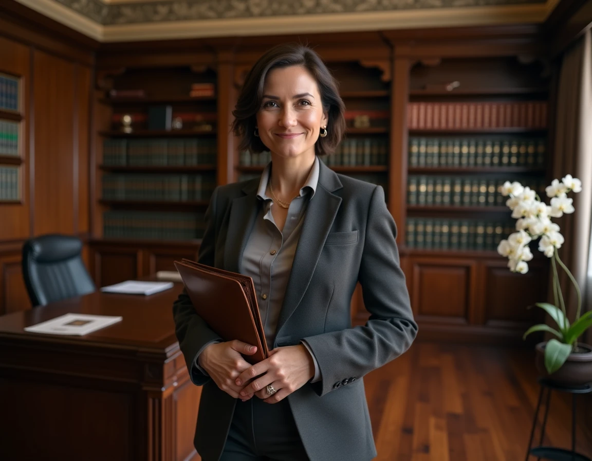 Maître Sandrine Martinet-Beunier, avocate au barreau de Clermont-Ferrand, en tenue professionnelle dans son cabinet