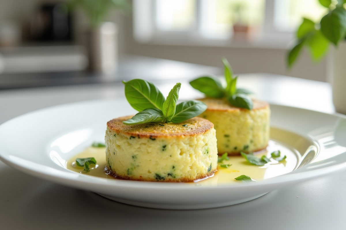 Portions individuelles de gâteau de courgette et chèvre avec basilic