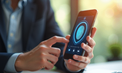 Personne confiante utilisant une application bancaire sécurisée sur smartphone