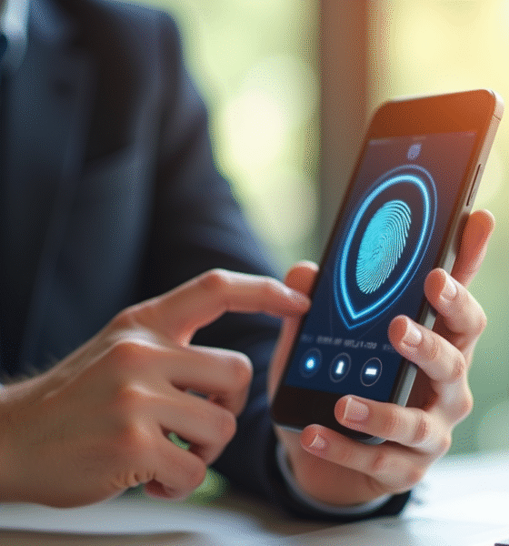 Personne confiante utilisant une application bancaire sécurisée sur smartphone