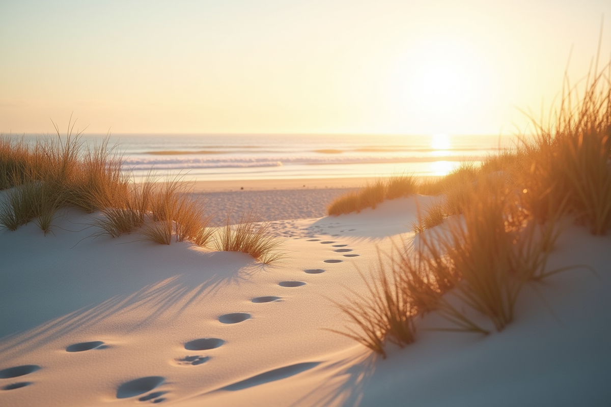 Plage de Comporta au coucher de soleil avec dunes blanches