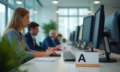 Groupe de professionnels rares au bureau avec noms atypiques
