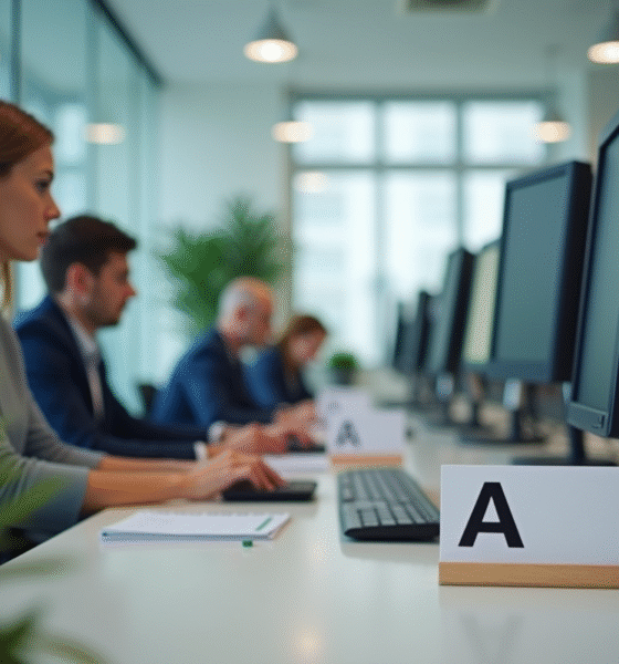 Groupe de professionnels rares au bureau avec noms atypiques